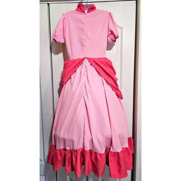 Princess Peach Kids Costume Dress Hoop Skirt Crown Tiara Pink Super Mario Girls - Picture 5 of 5